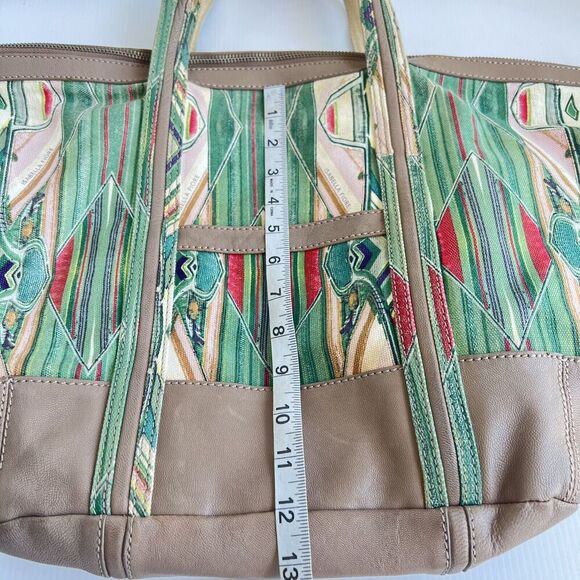ISABELLA FIORE Large Ikat Print Shoulder Bag and Crossbody Strap Taupe Green - Picture 14 of 16